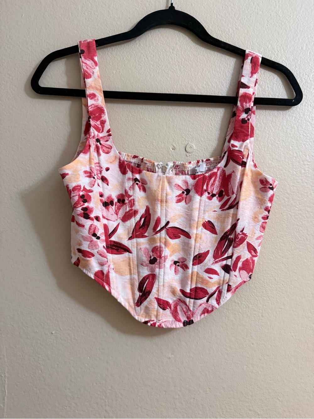 Floral Pink and Red Smocked Waist Tank